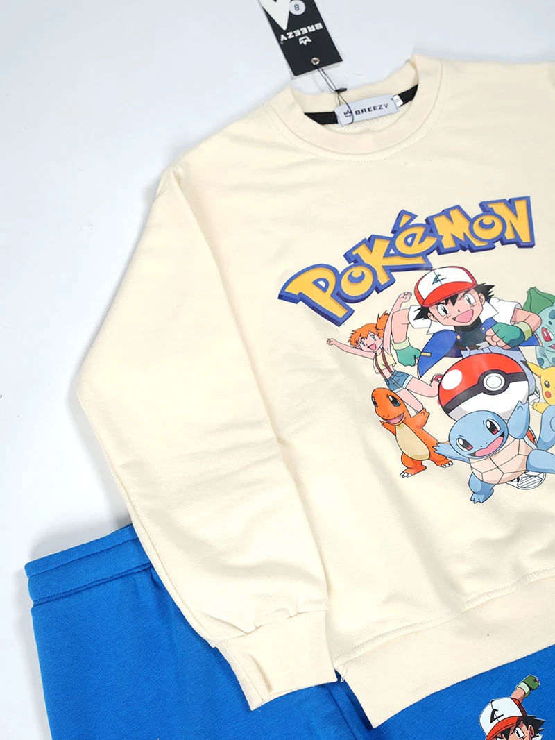 Ensemble 3D Pokemon Beige&bleu en premuim montonet Turc