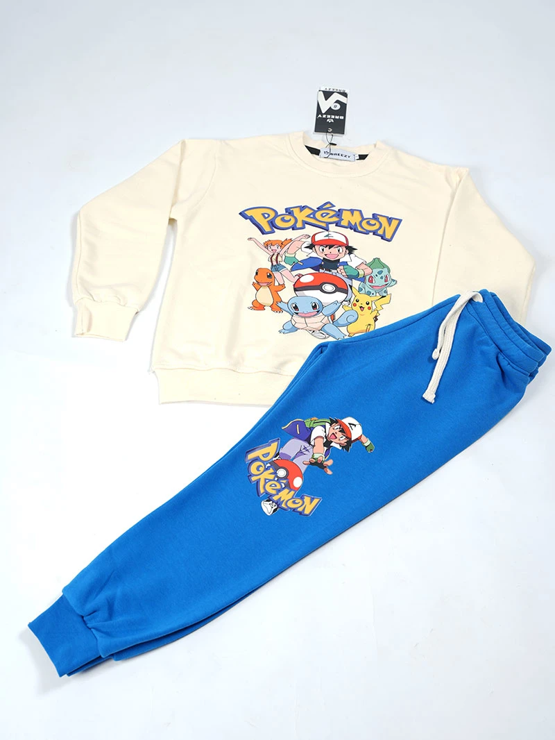 Ensemble 3D Pokemon Beige&bleu en premuim montonet Turc