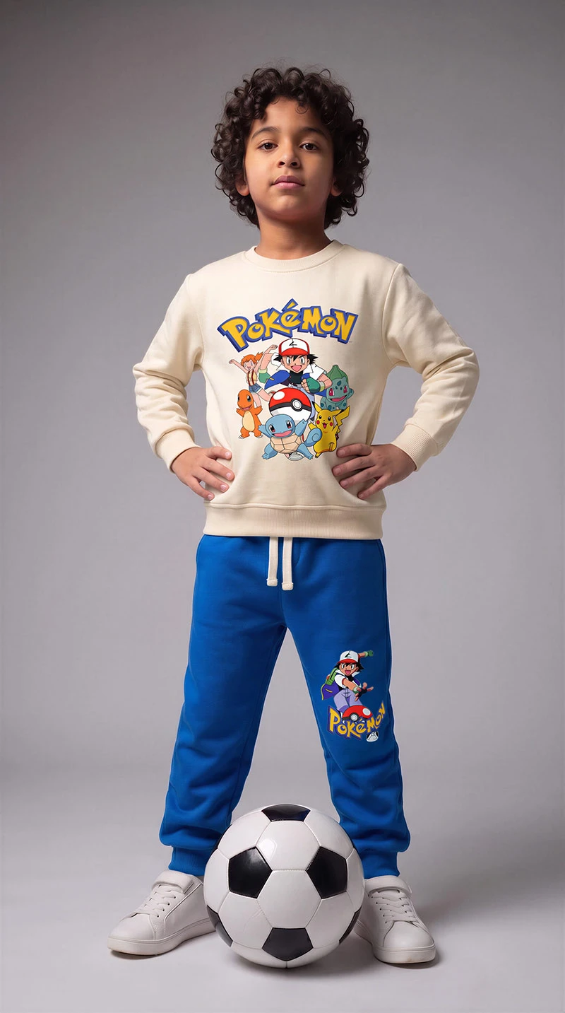 Ensemble 3D Pokemon Beige&bleu en premuim montonet Turc