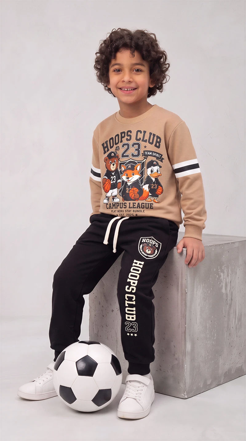 Ensemble 3D Hoops Club Beige& Noir en premuim montonet Turc