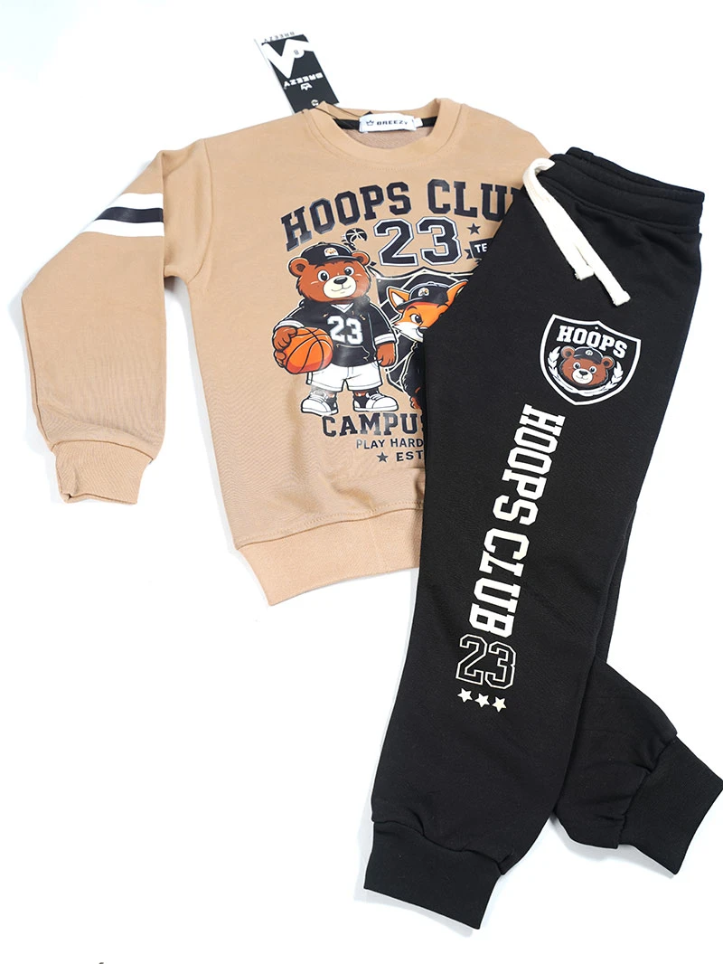 Ensemble 3D Hoops Club Beige& Noir en premuim montonet Turc