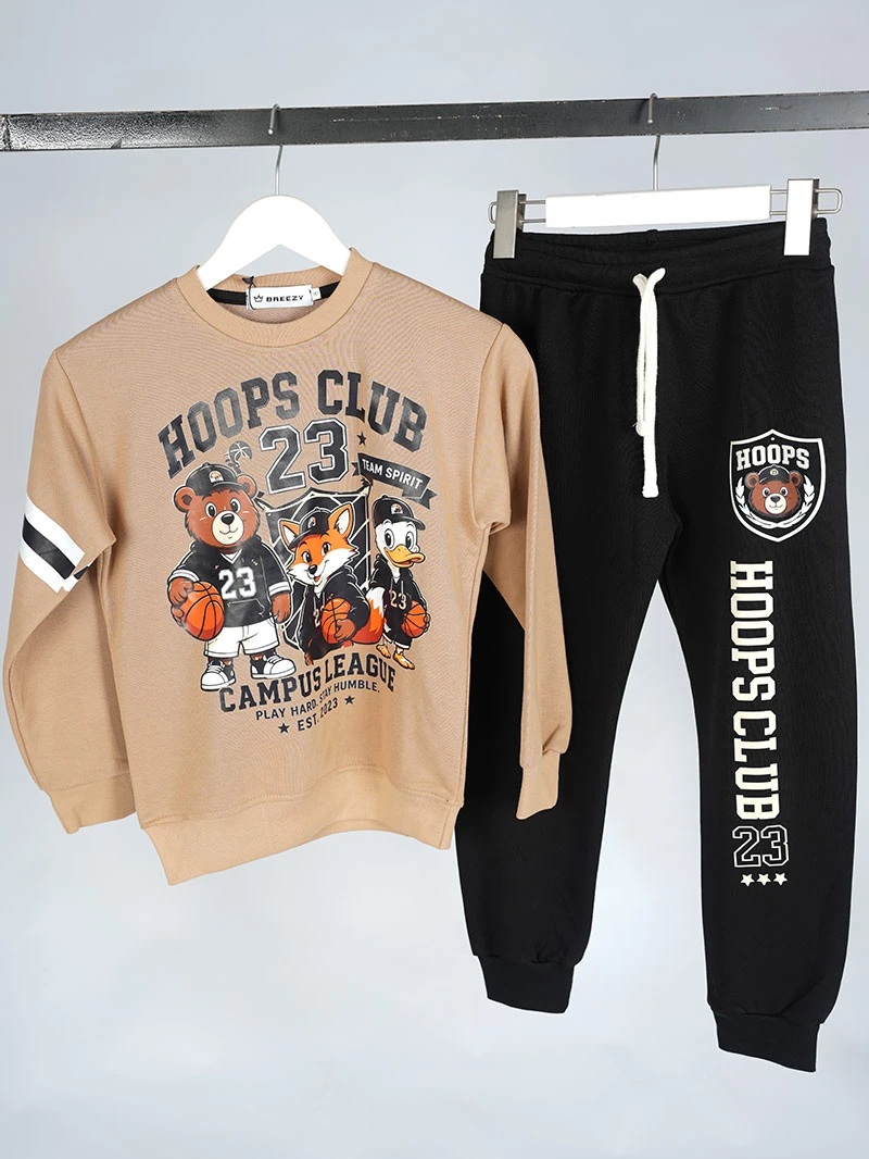 Ensemble 3D Hoops Club Beige& Noir en premuim montonet Turc