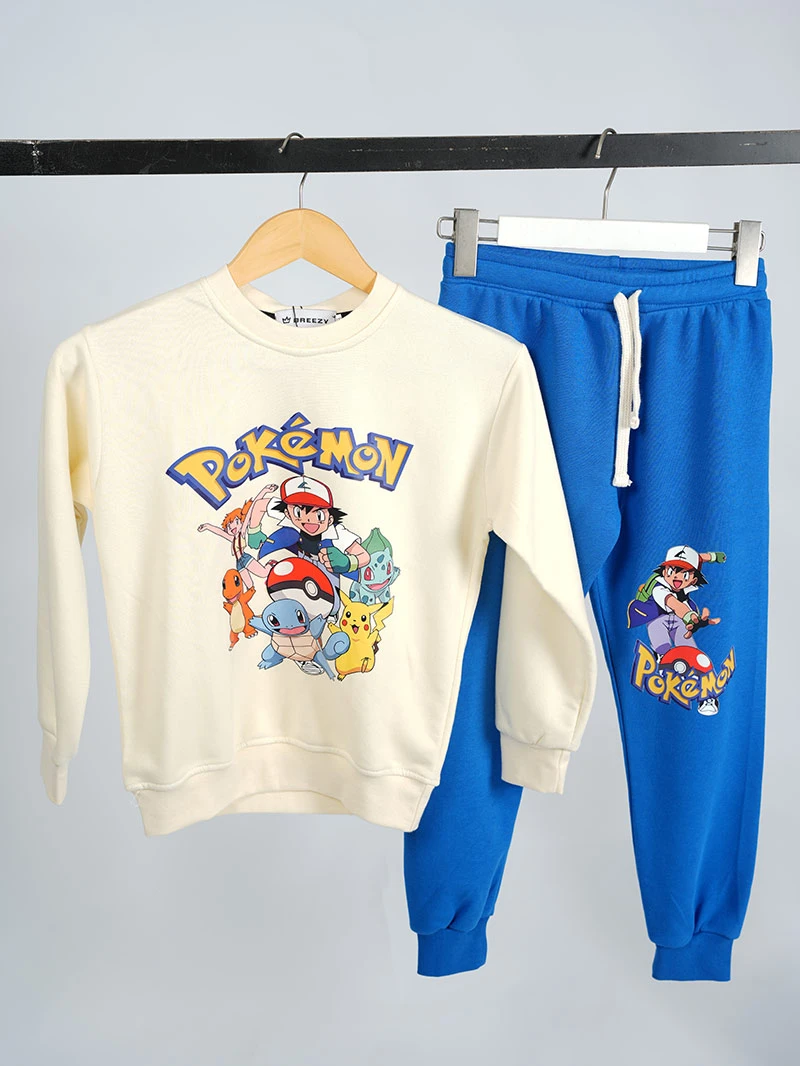 Ensemble 3D Pokemon Beige&bleu en premuim montonet Turc