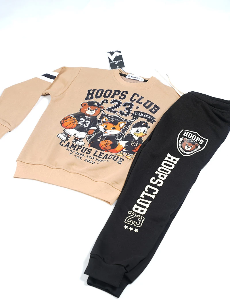 Ensemble 3D Hoops Club Beige& Noir en premuim montonet Turc